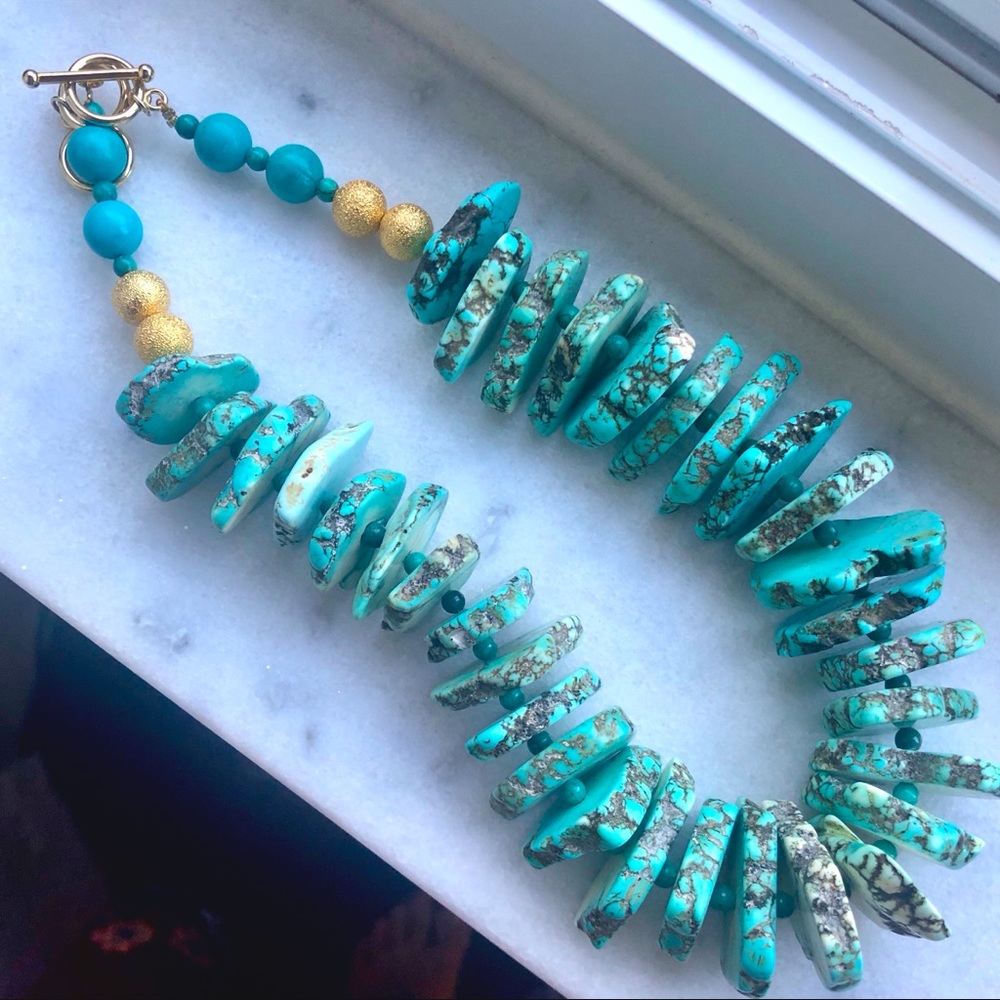 Turquoise Slice Statement Necklace (Artisan) - image 1